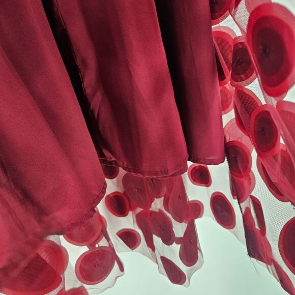 Nikki Lund Kretsa Circle Appliqué Skirt Maroon Polka Dot Midi A-Line NWT Size L - Picture 6 of 7